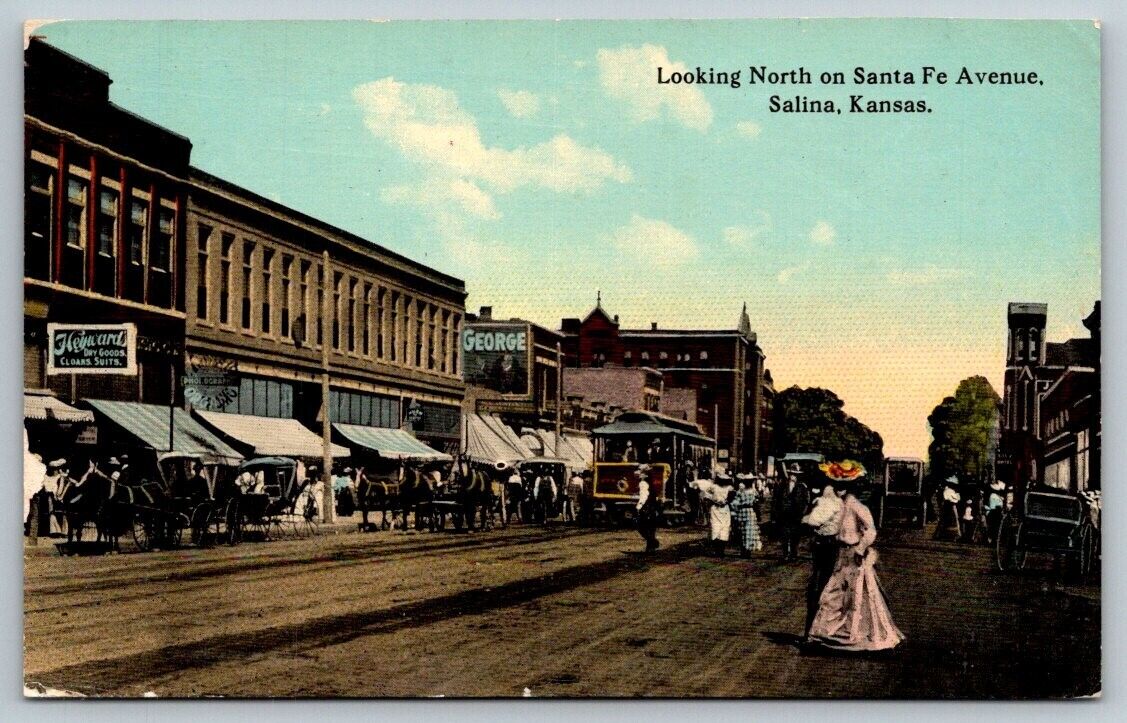 Vintage Kansas Postcard -  Santa Fe Ave.  Salina   1914
