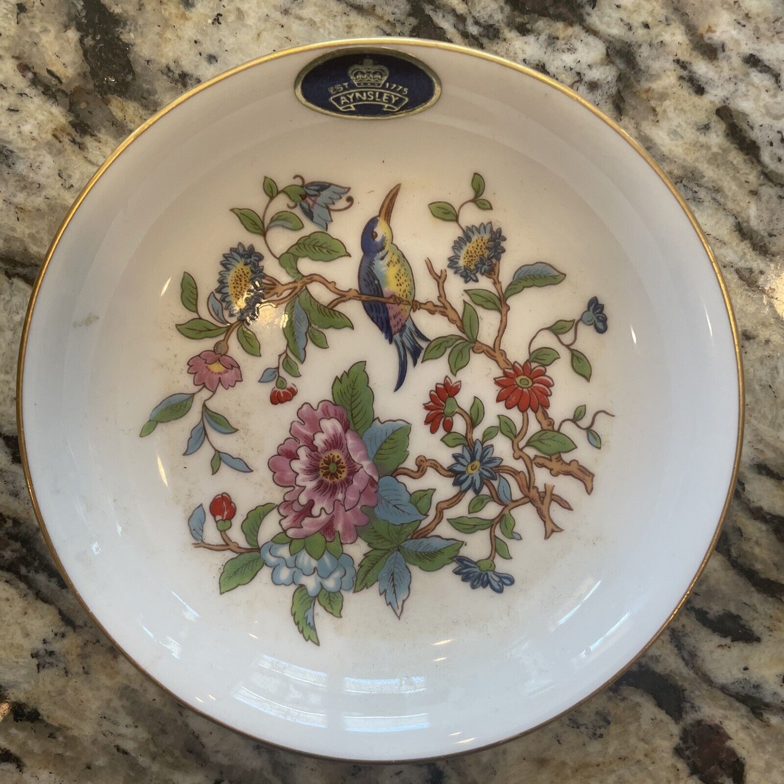 Vintage Aynsley Pembroke Gold Trim Trinket Dish Floral English Bone China 4.25”