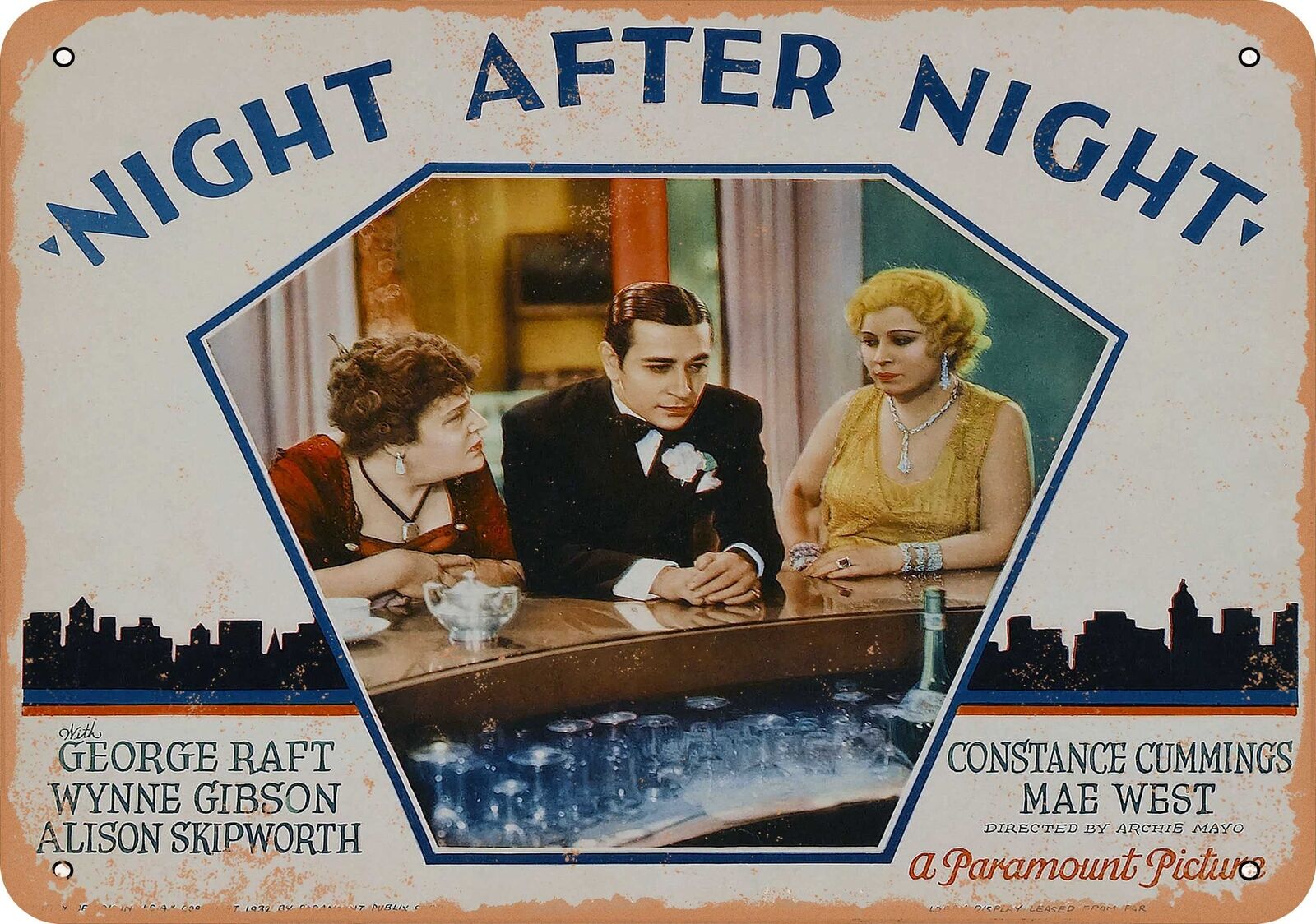 Metal Sign - Night After Night (1932) 1 - Vintage Look