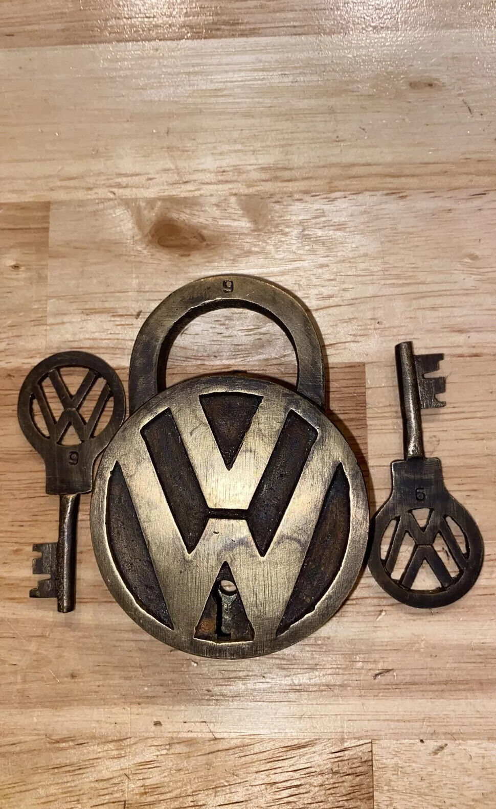 Volkswagen Passat Jetta Padlock Lock Key Patina VW Set Lot SOLID METAL Auto Car