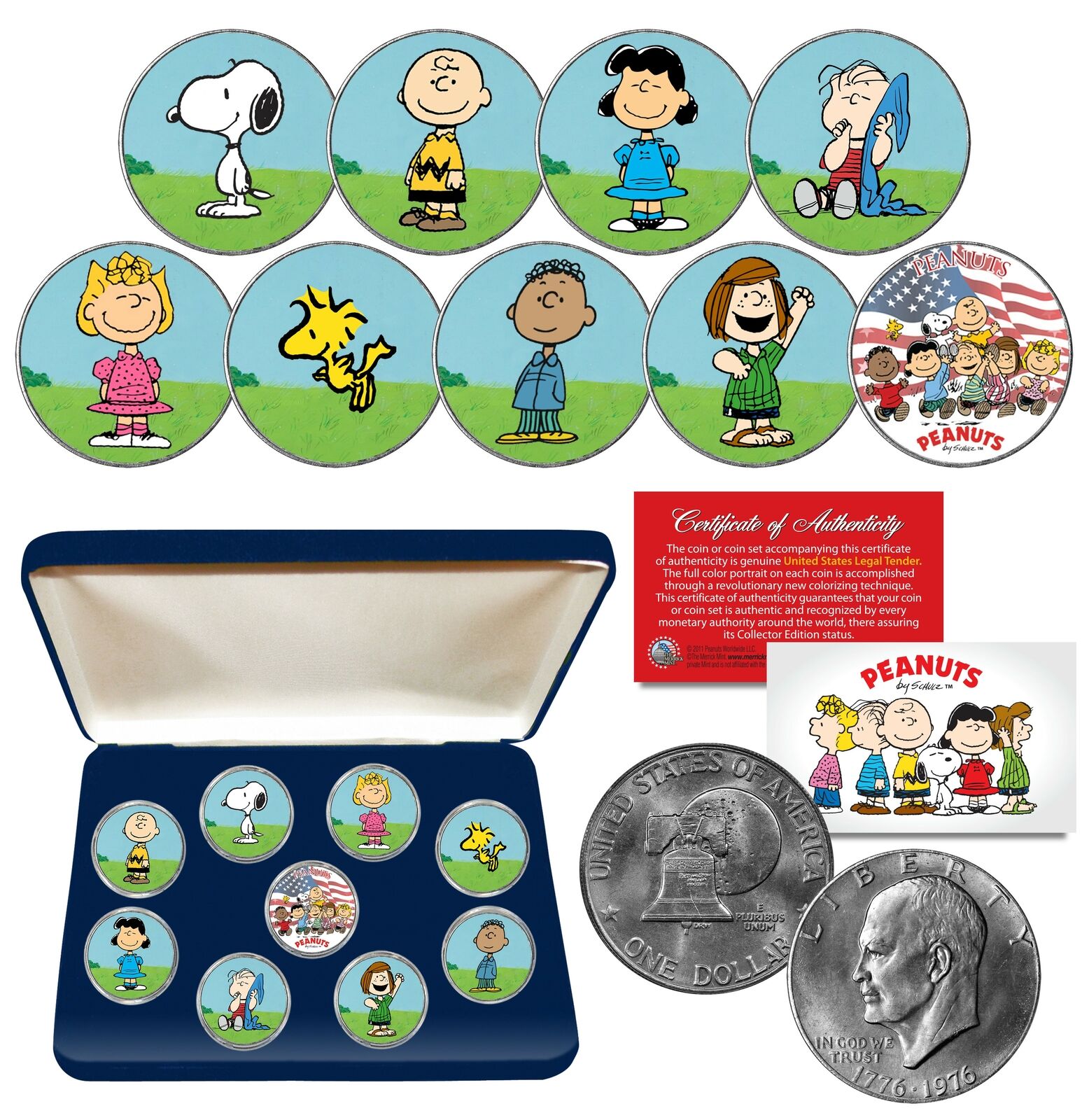 PEANUTS GANG Snoopy 1976 IKE Eisenhower US Dollar 9-Coin Set with Box