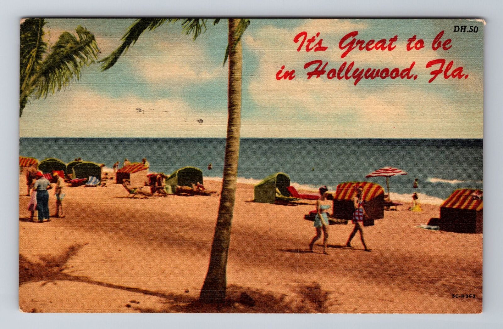 Hollywood FL-Florida, General Greetings Beach, Antique, Vintage c1955 Postcard