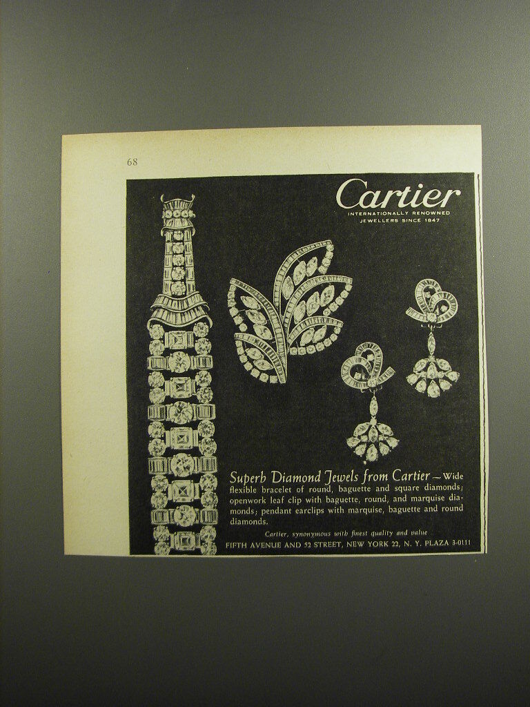 1953 Cartier Jewelry Ad - Superb diamond jewels from Cartier