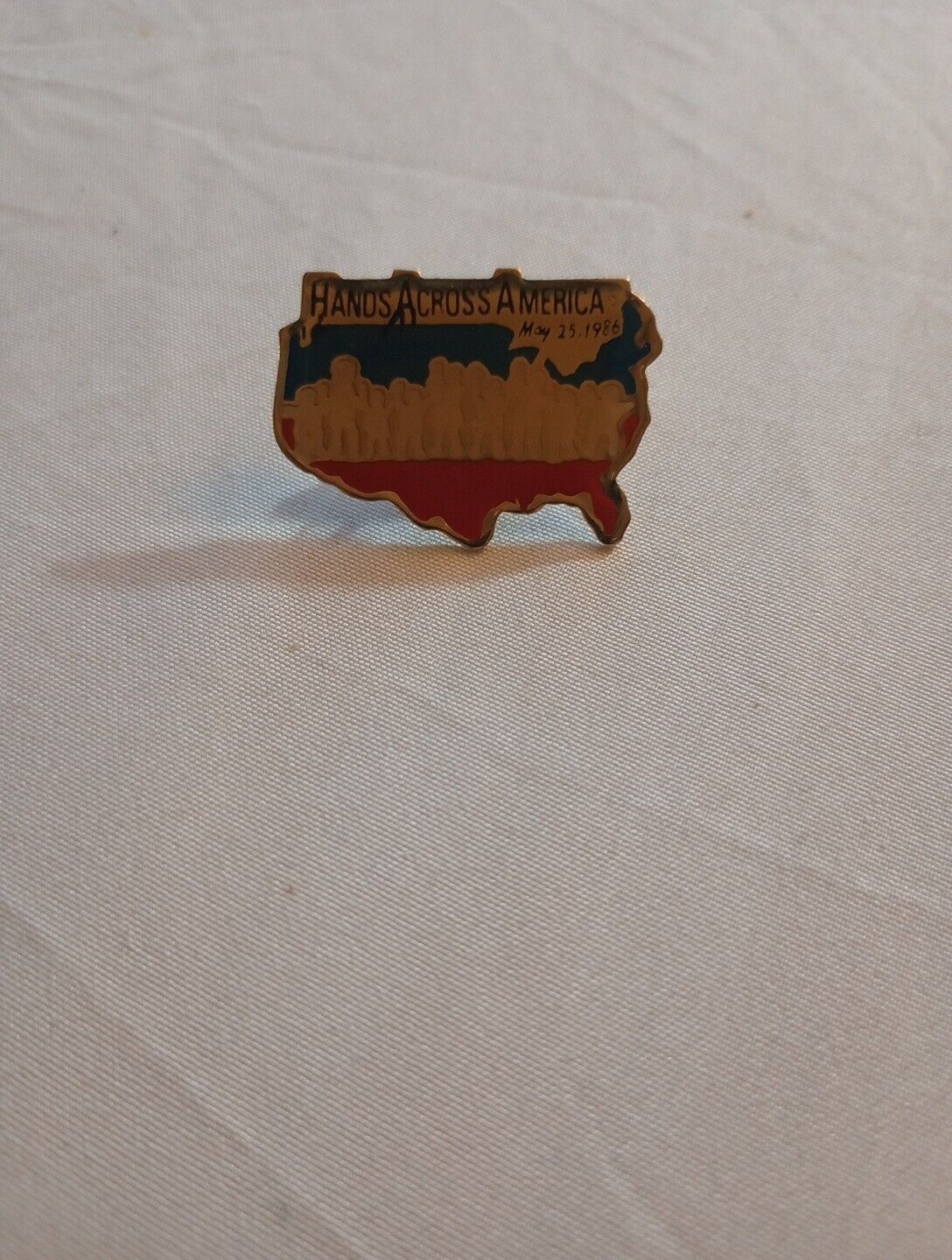 Hands Across America Lapel Pin May 25, 1986 Map Shaped Red White & Blue Vintage