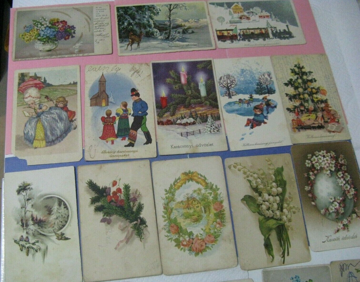 17 1920\'s -30\'s Rumania Christmas Easter New Year Holiday Postcards Karacsonyi 
