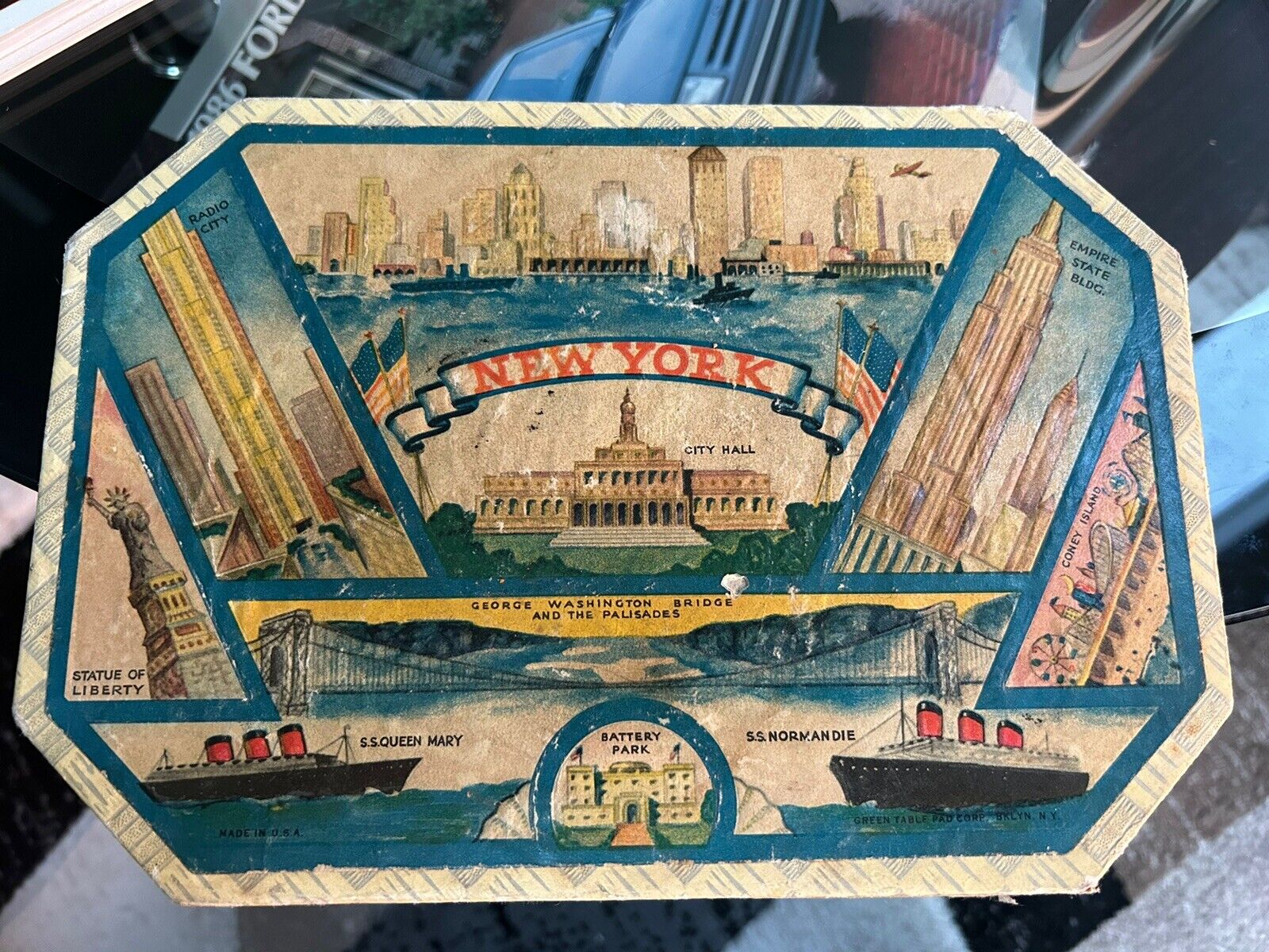 1930’s New York City Trivet Souvenir Art Deco SS Queen Mary Radio City Hall VG