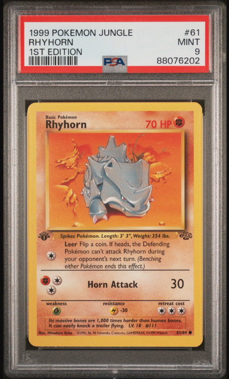 1999 Jungle #61 Rhyhorn 1st Edition PSA 9 Mint Pokemon