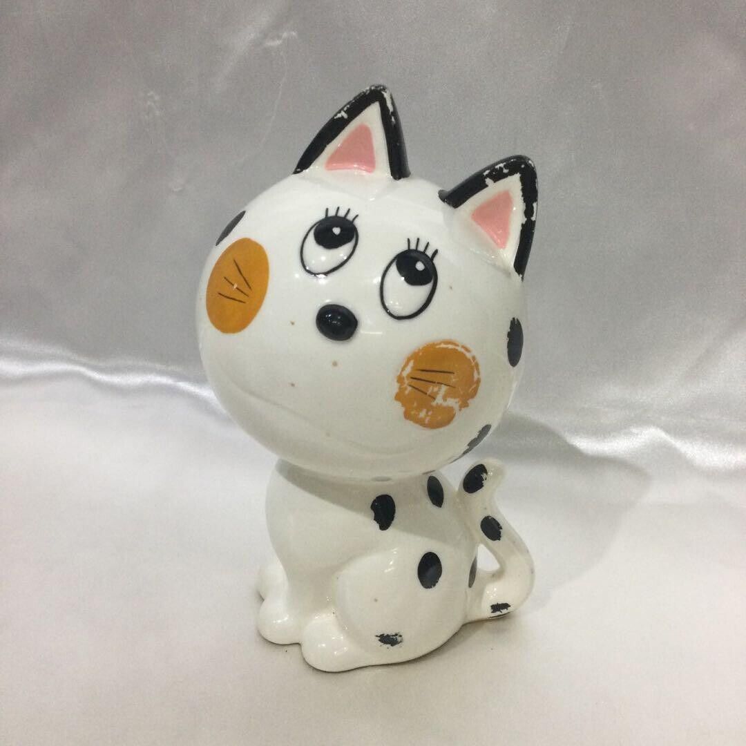 Naito RUNE Money Box Cat Animal Ceramic Showa Retro Antique Fancy Very Good
