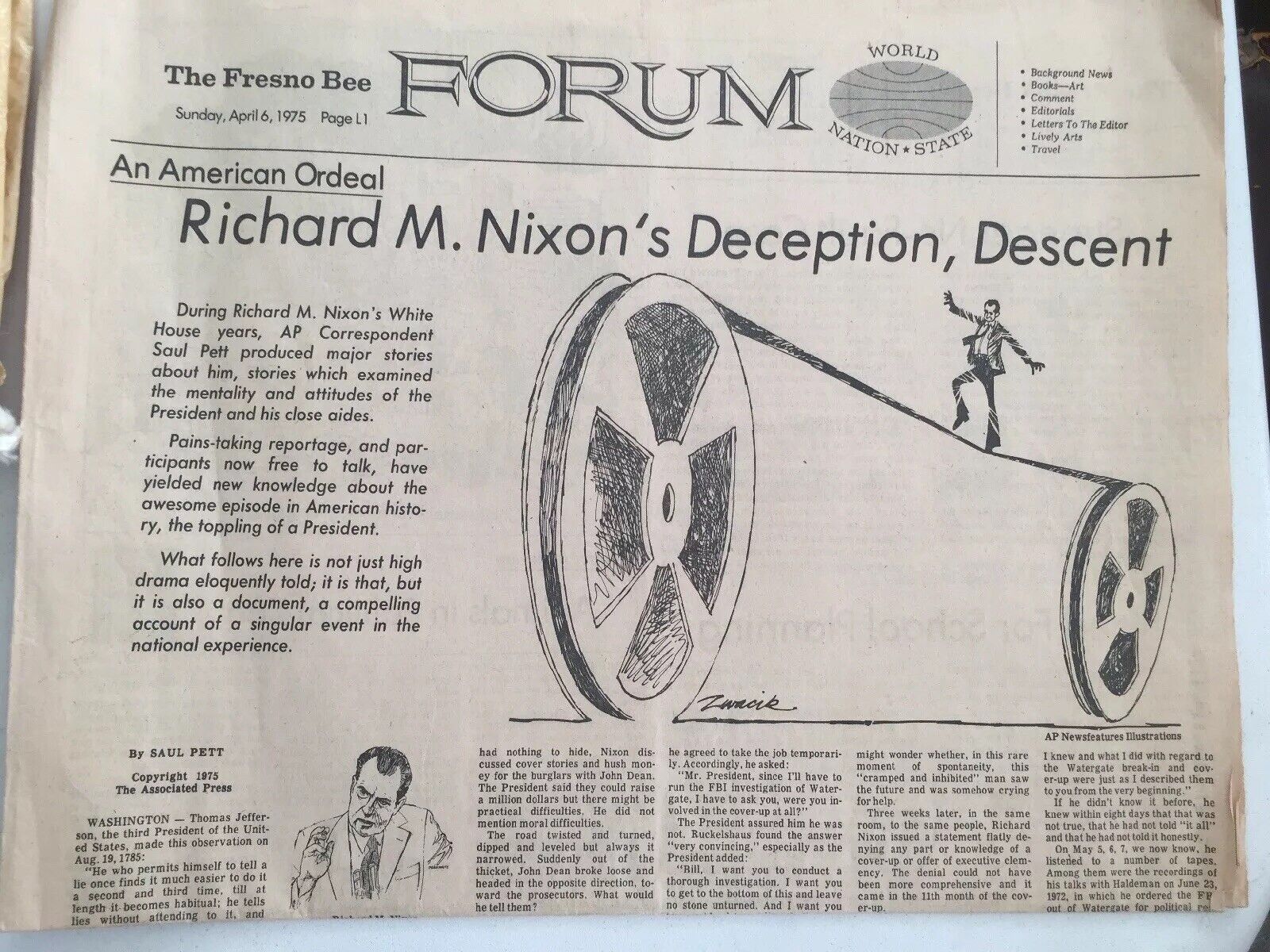 The Fresno Bee April 6, 1975 Pres. Richard Nixon Watergate Scandal Newspaper