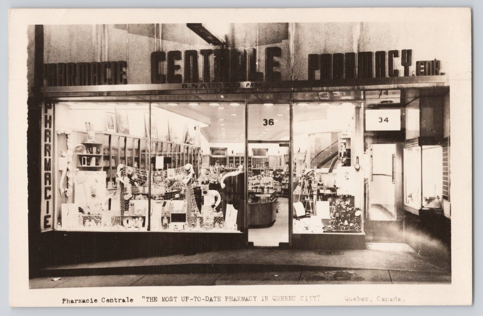 Postcard RPPC Photo Canada Quebec Pharmacy Central Exterior Window View Vintage