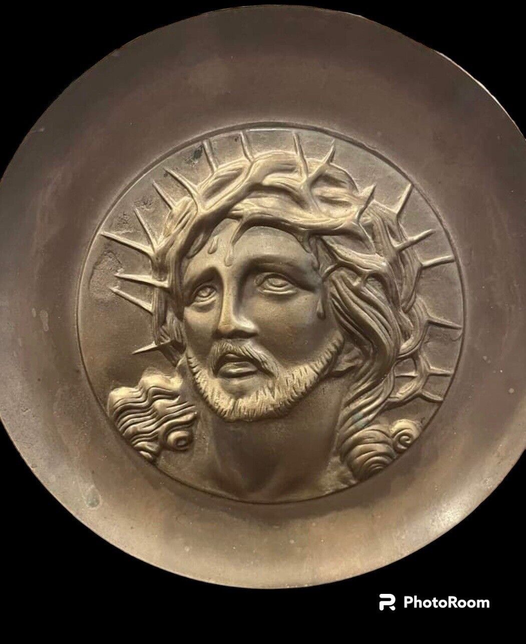 Jesus Crown Of Thorns Brass Sculptured Plate, Christian