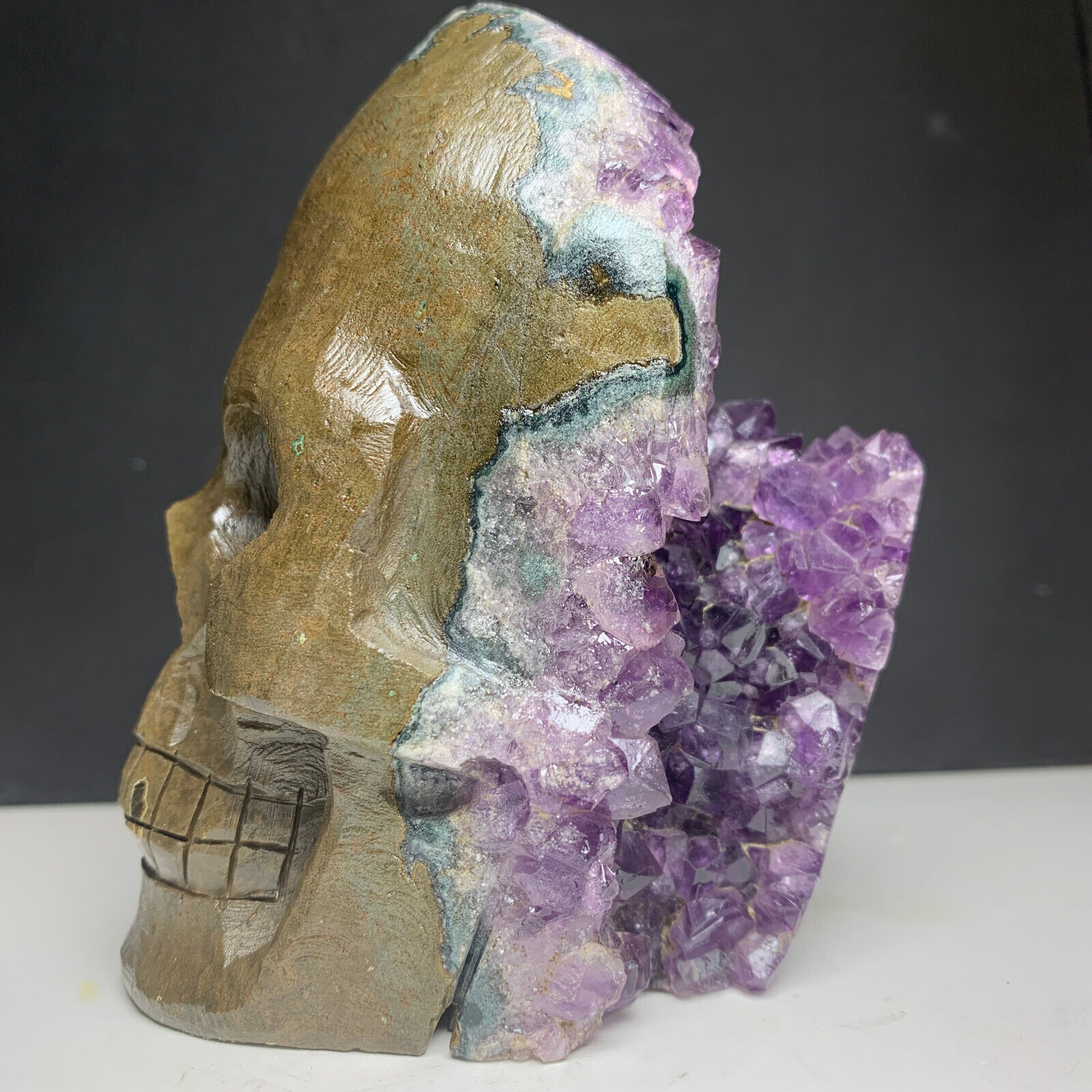 1000g Natural Crystal Amethyst Cluster,Specimen Stone,Hand-Carved Skull.Gift.