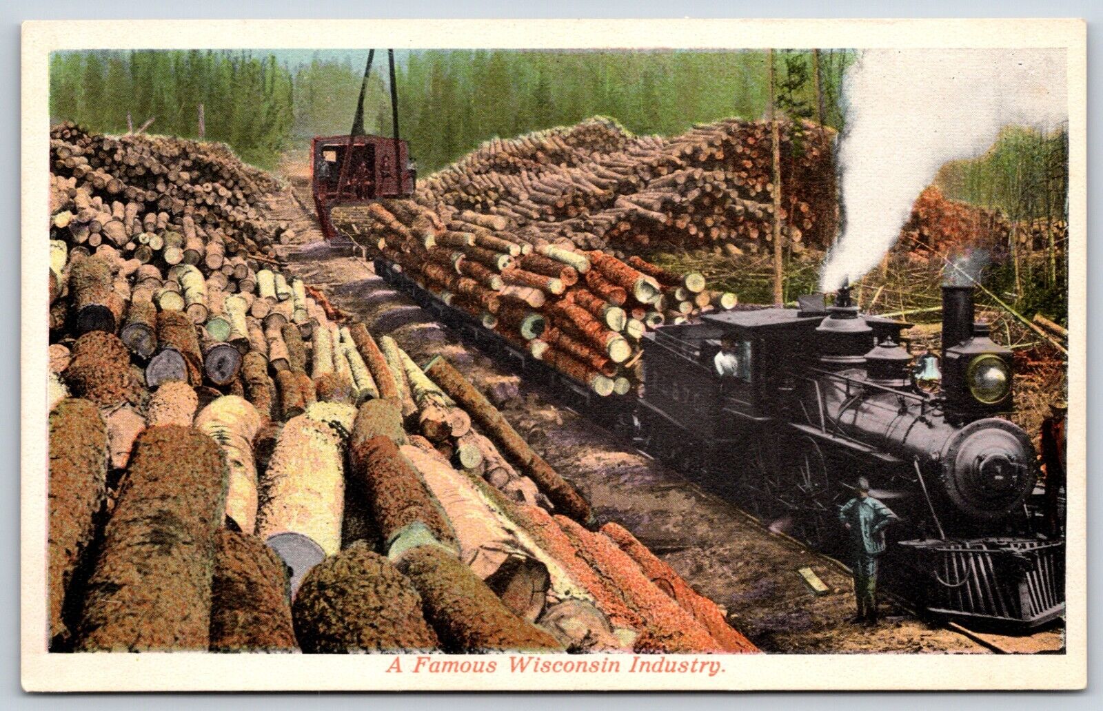 Postcard A Famous Wisconsin Industry, Logging Train, Wisconsin Unposted