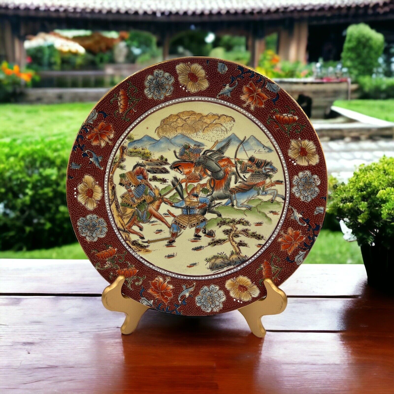 Antique, Vintage Chinese Satsuma  Moriage  Decorative Plate  12”