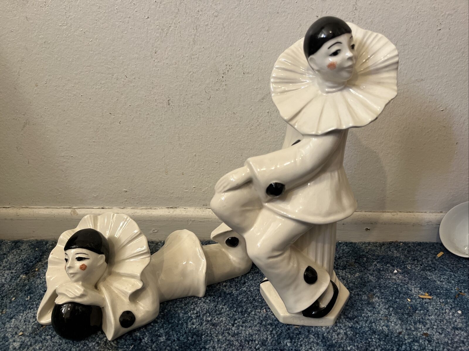 Vintage Black an White French Pantomime Clowns Pierrot Mime Clowns Figurines