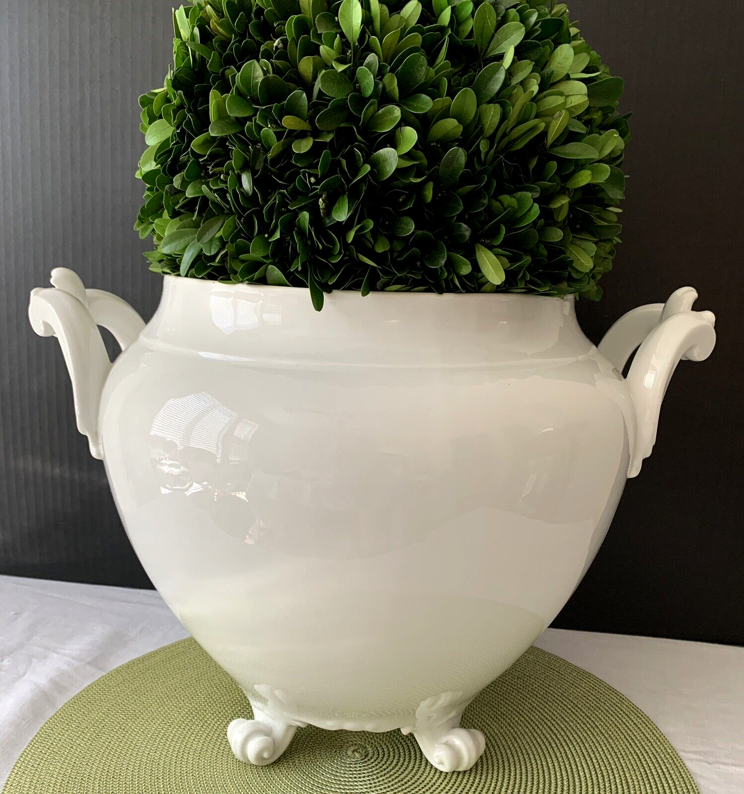 Antique French White Porcelain Cache Pot Planter Jardiniere Huge