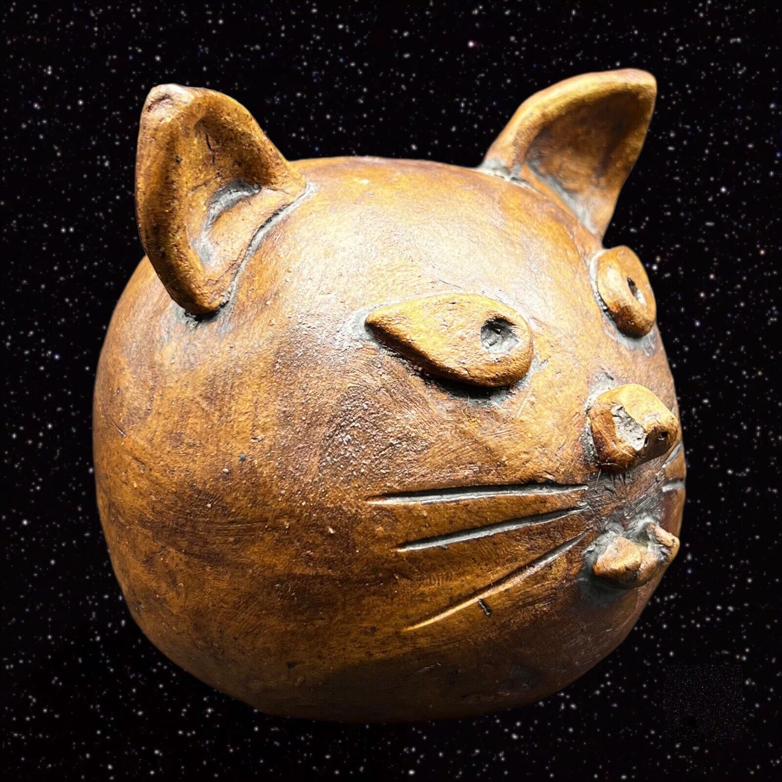 Vintage Studio Art Pottery Cat Head Bust Signed Bellamy Primitive 3.5T 4W