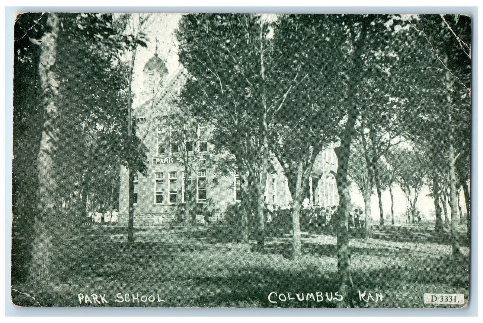 c1910\'s Park School Campus Building Students Trees Columbus Kansas KS Postcard