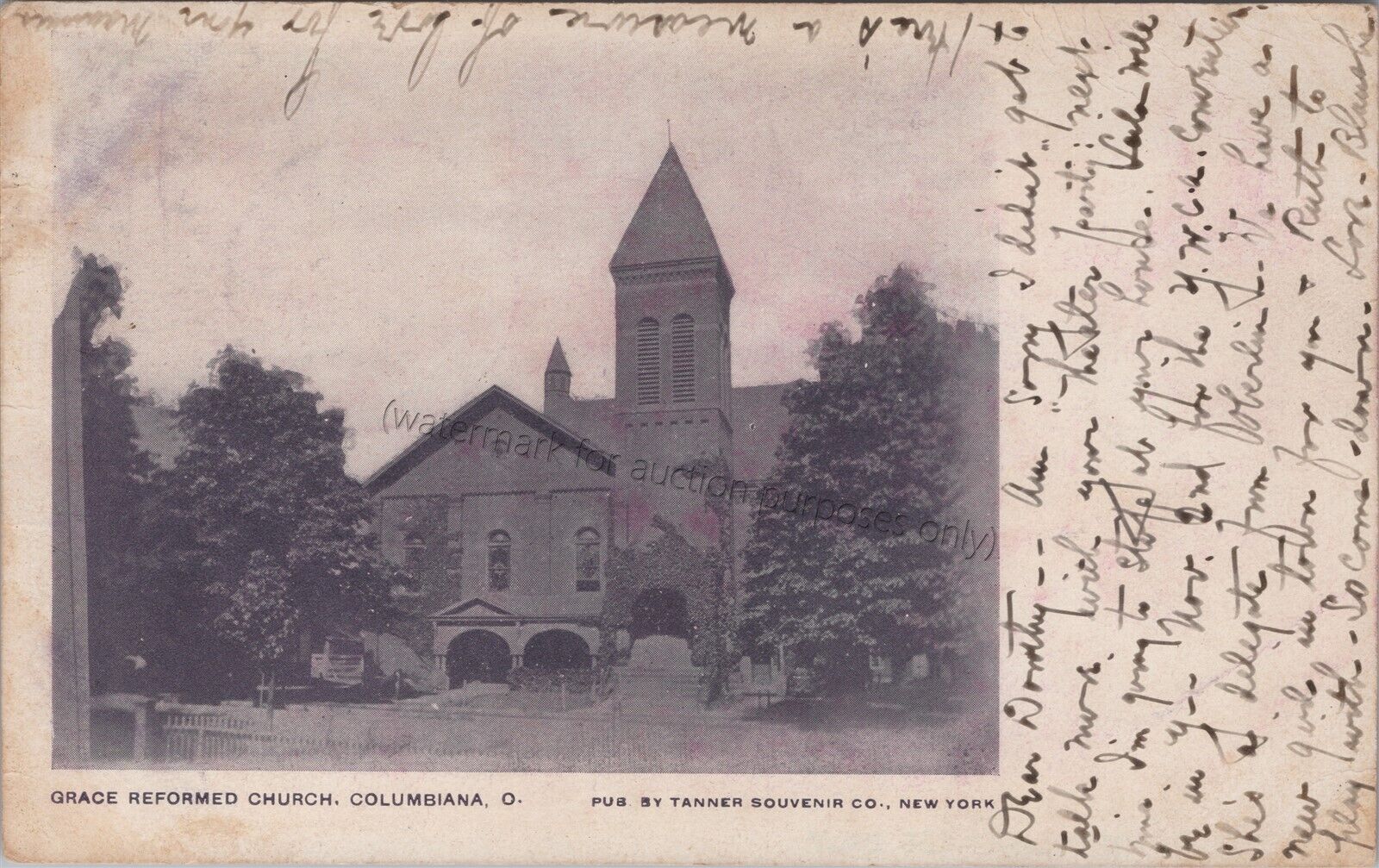 Columbiana, OH: Grace Reformed Church - vintage card to Girard, Ohio Postcard