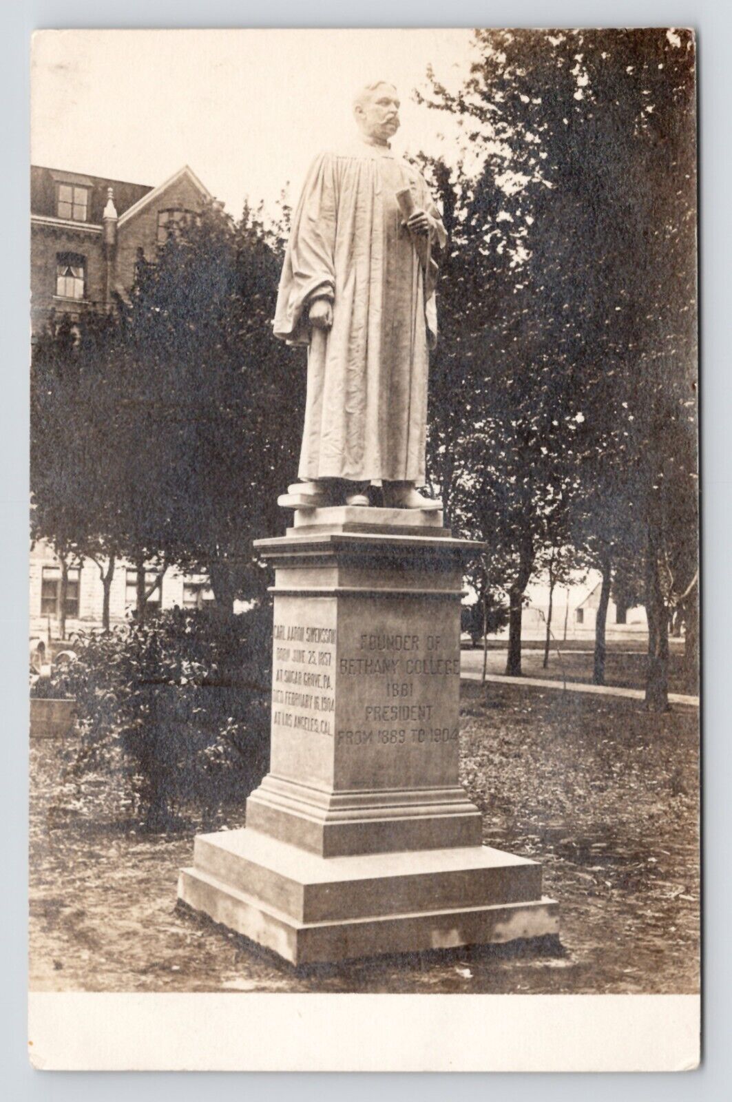 RPPC Carl Aaron Swensson Statue Founder Bethany College Kansas Photo Postcard
