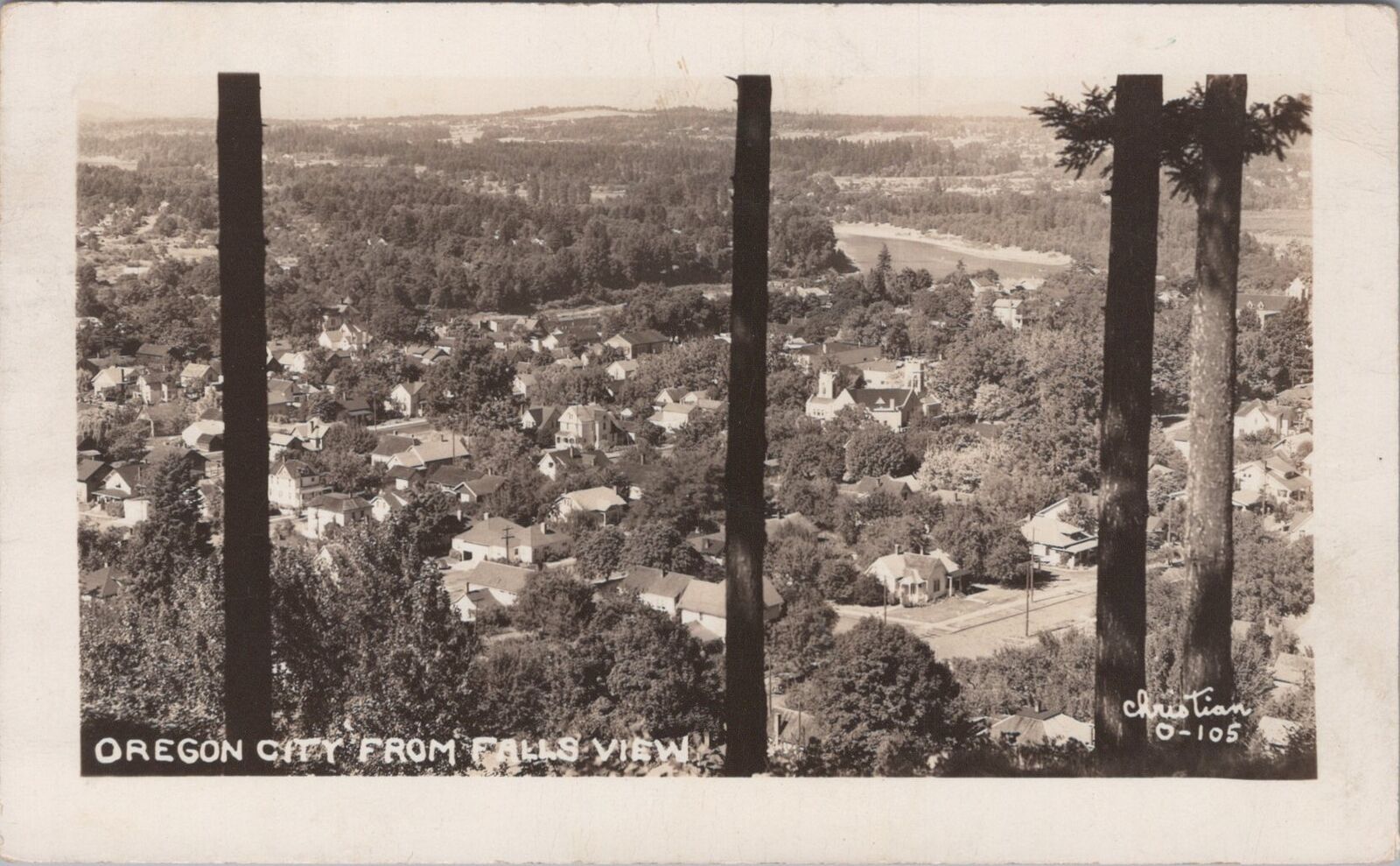 Oregon City from Falls View 1950 RPPC Photo Postcard