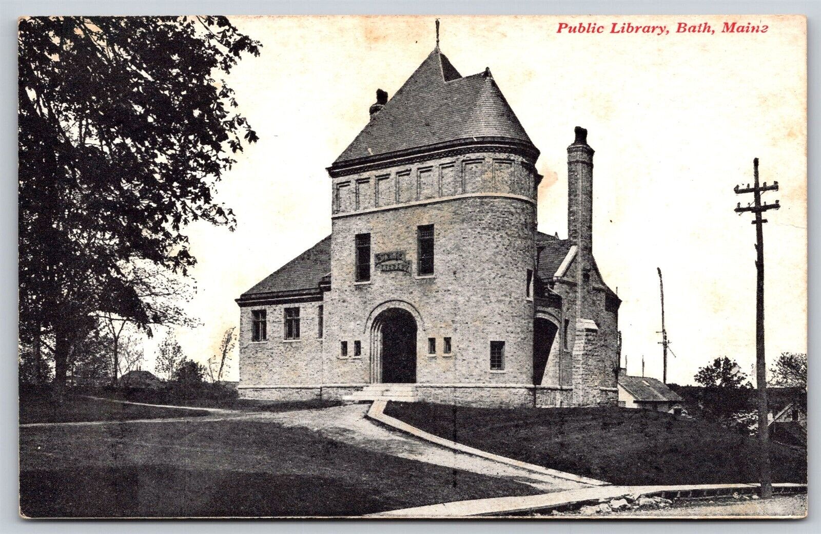 Postcard Public Library, Bath, Maine 1918 V102