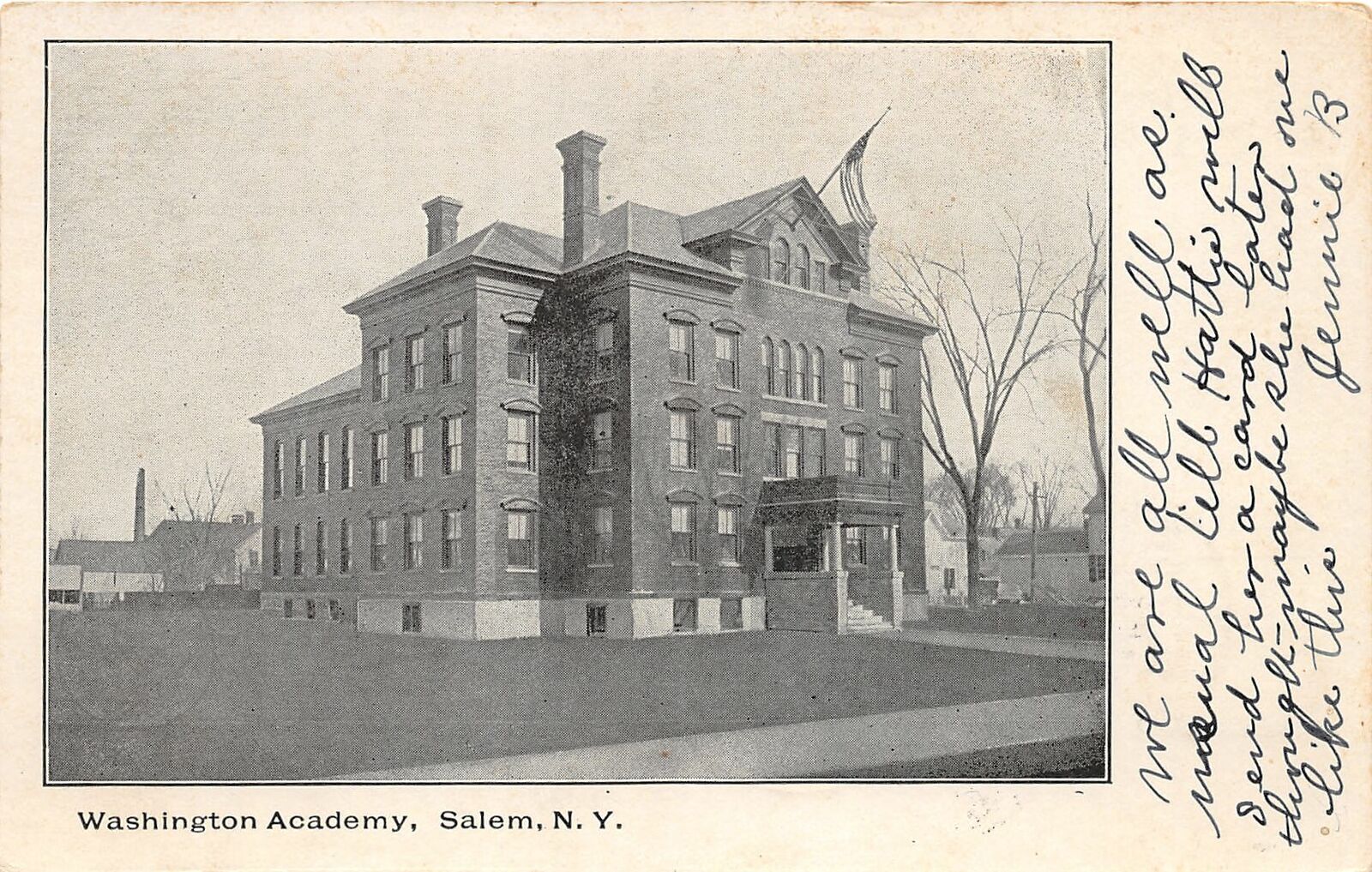 G59/ Salem New York Postcard 1907 Washington Academy School