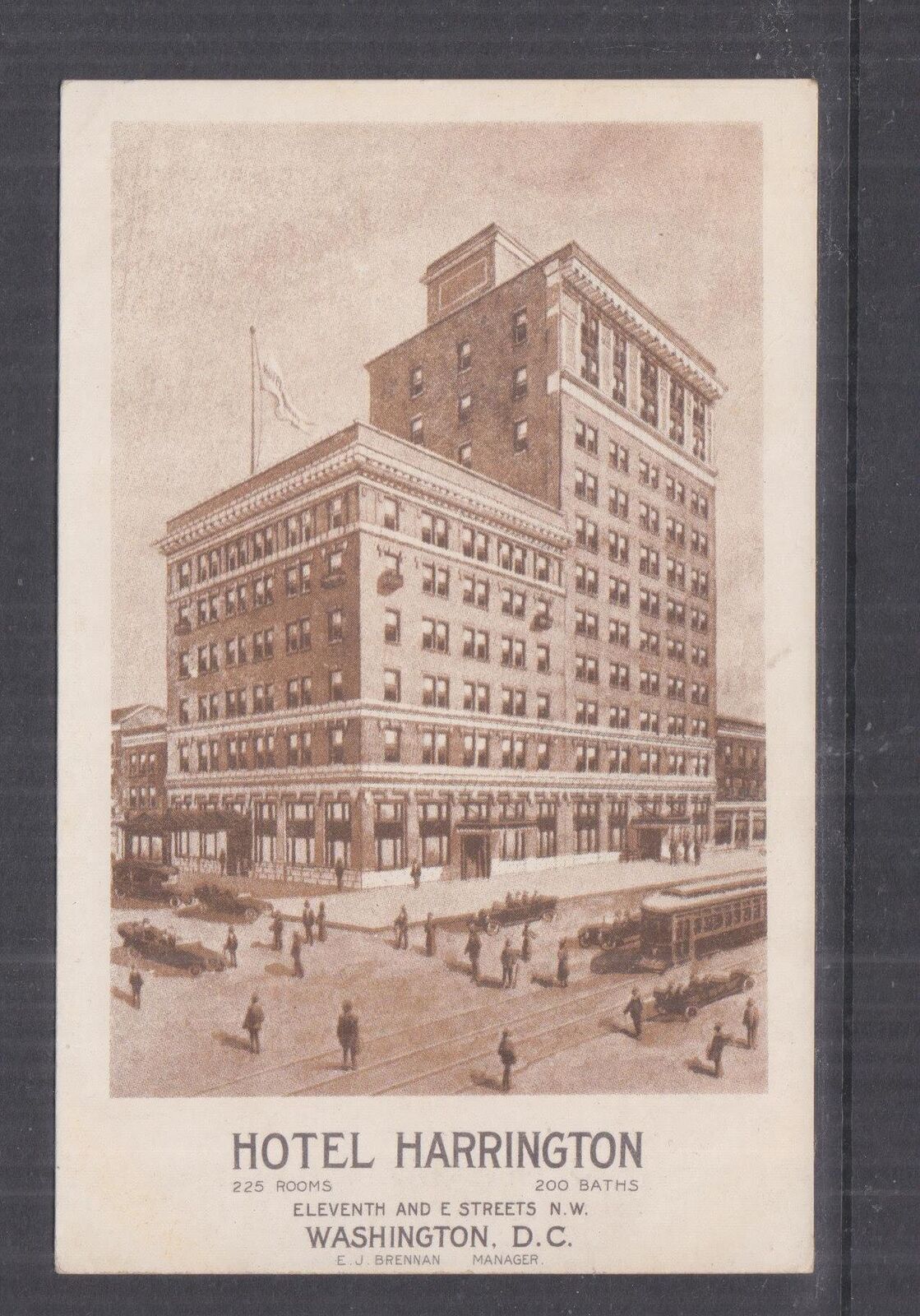 WASHINGTON DC., HOTEL HARRINGTON, 11th. & E Street, TRAM, c1935 ppc., unused.