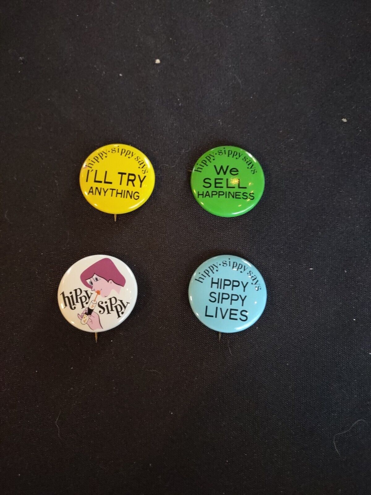 HIPPY SIPPY PIN BACK VINTAGE 1960’s Lot Of 4