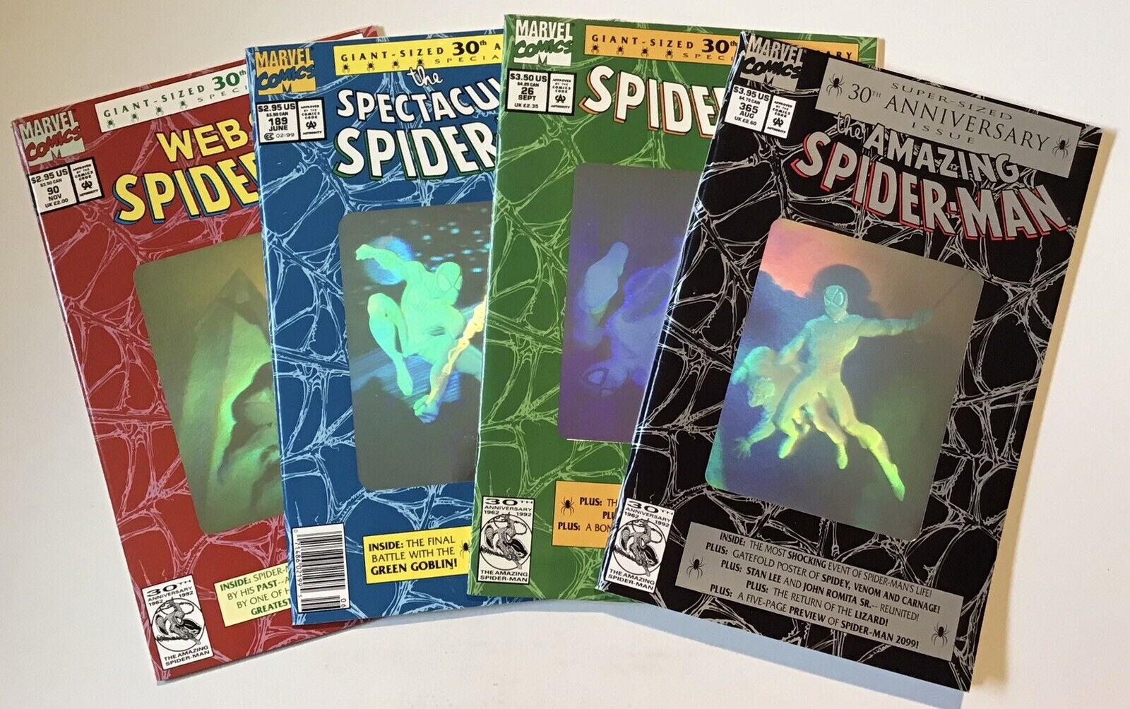 Amazing Spider-Man 365, Web 90, Spectacular 189, Spidey 26, 1992 Marvel Lot of 4