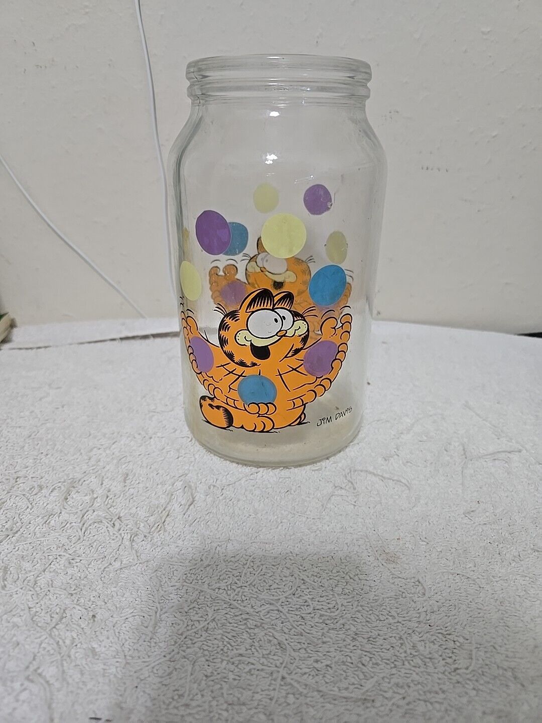 Vintage 1978 Juggling Garfield Anchor Hocking Glass Treat Cookie Jar
