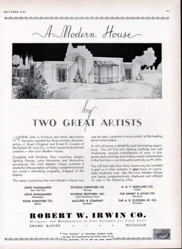 1933 IRWIN MODERN HOUSE ARCHITECTURAL GRAND RAPIDS FURNITURE AD 6953
