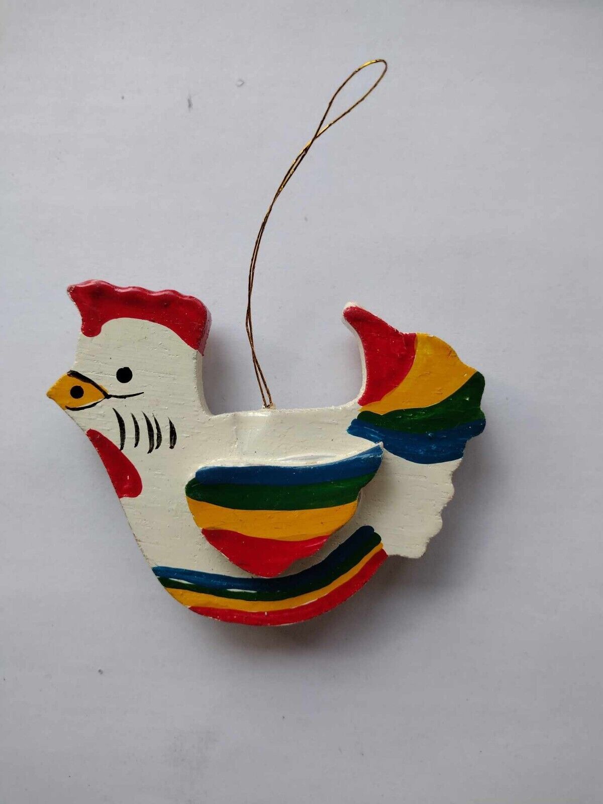 vintage wooden rainbow chicken ornament