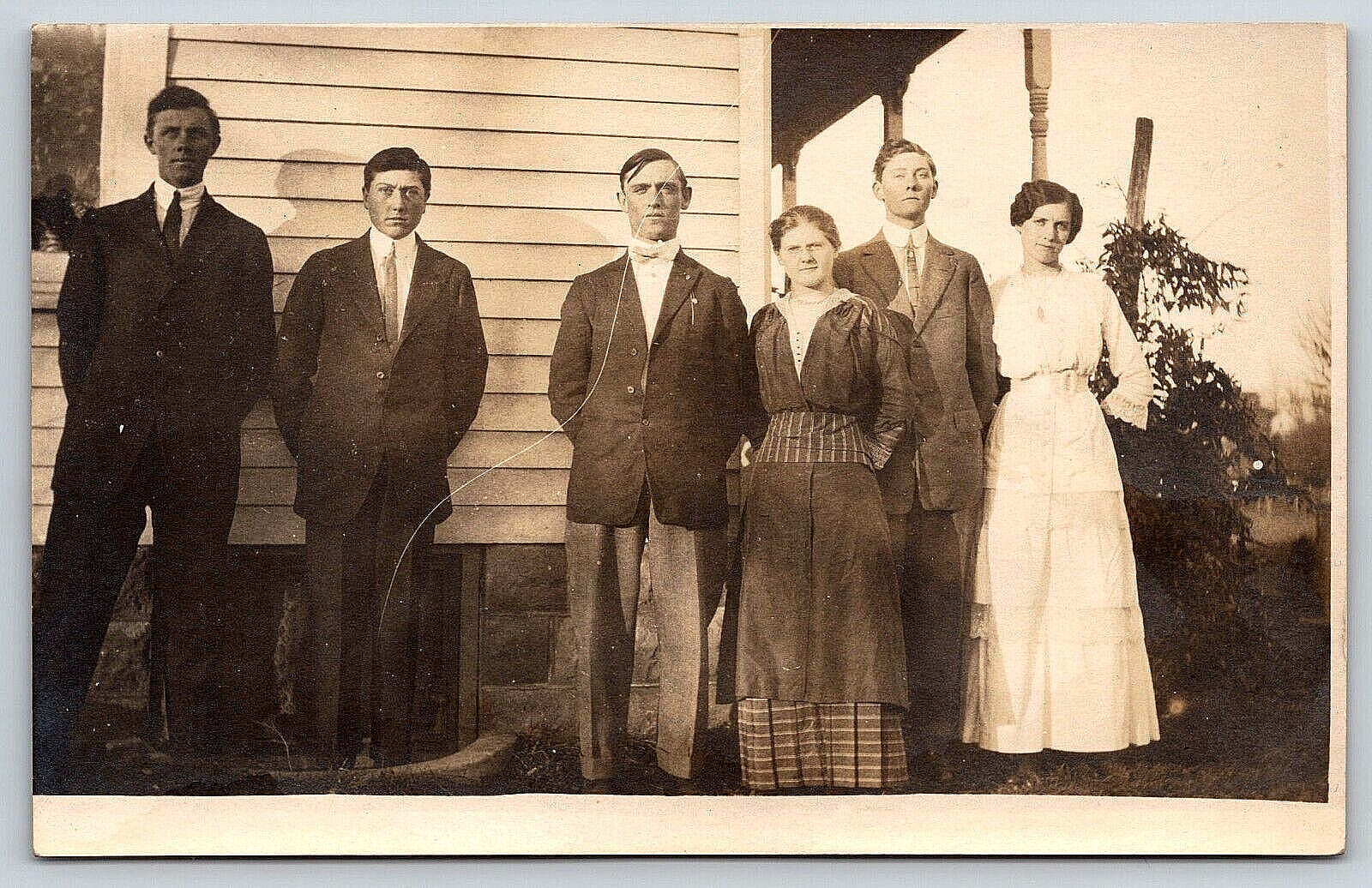 Original Old Vintage Antique Real Photo Postcard Family Ladies Gentlemen House