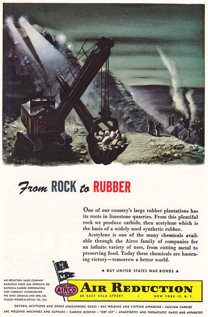 1944 Air Reduction: From Rock to Rubber Vintage Print Ad