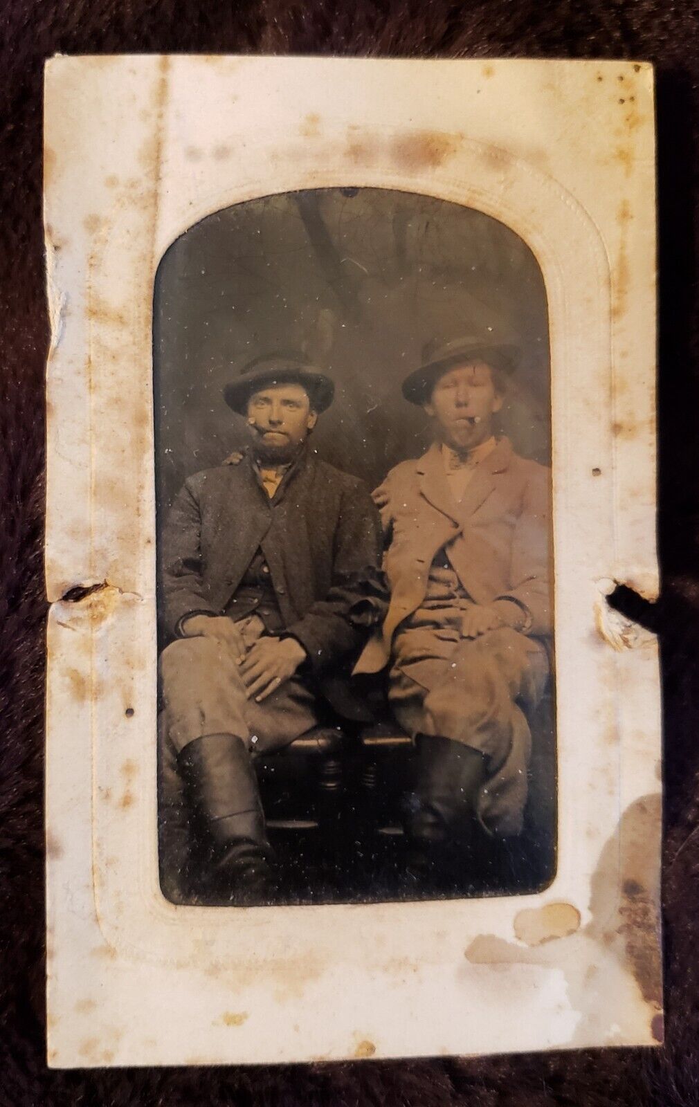 Tintype of Two Western Looking Gentlemen Gangsters. Smoking Cigars. 