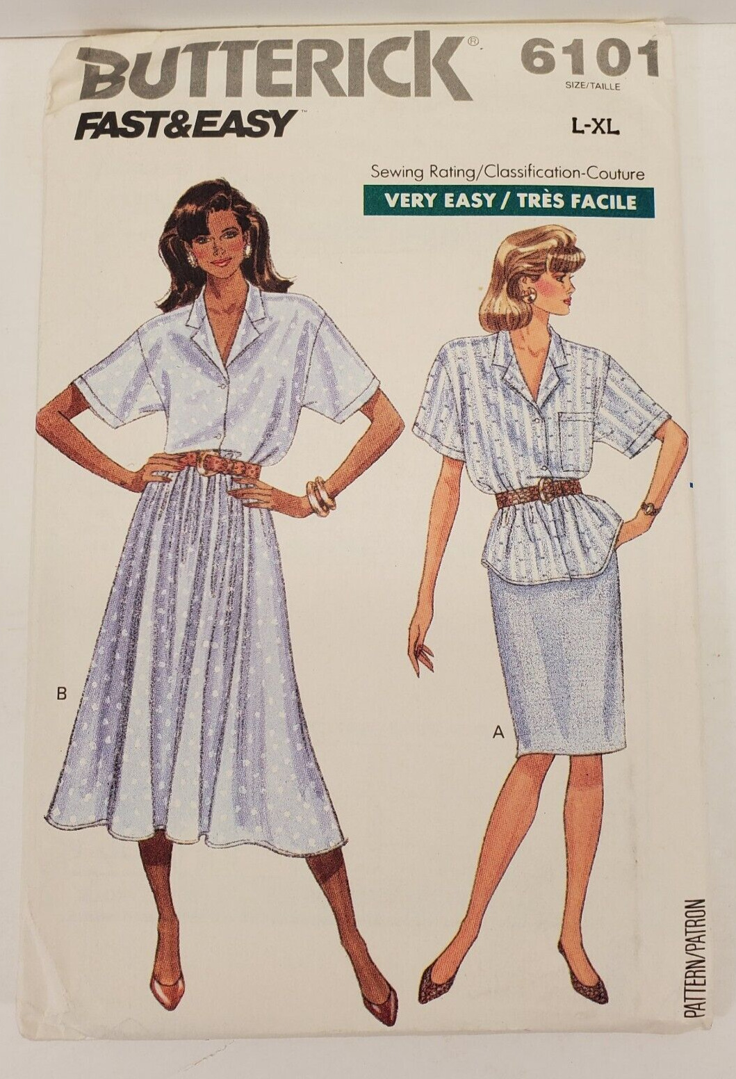 Butterick 6101 Sewing Pattern Misses Dress Top Skirt SZ L-XL 6-24 UNCUT VTG