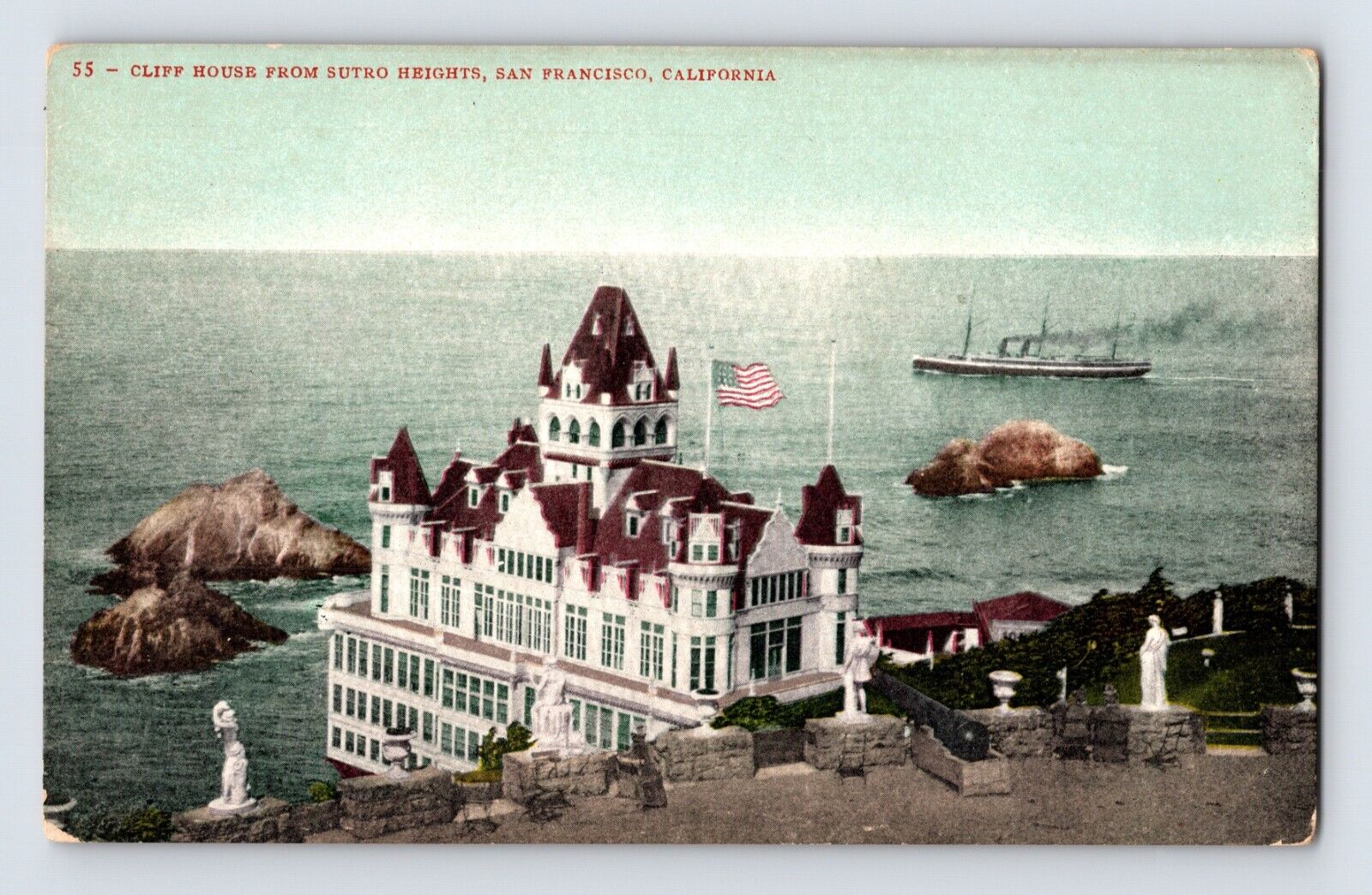 Postcard California San Francisco CA Sutro Heights Cliff House Boat 1910s