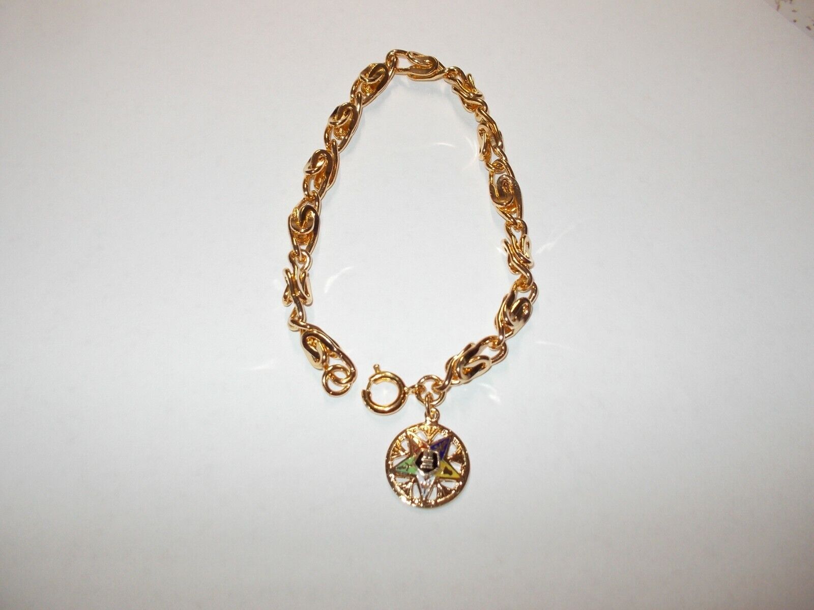 Buy4+Get30%...OES Women's 8 in.Link Chain Masonic Bracelet w/Pendant Gold Plate?
