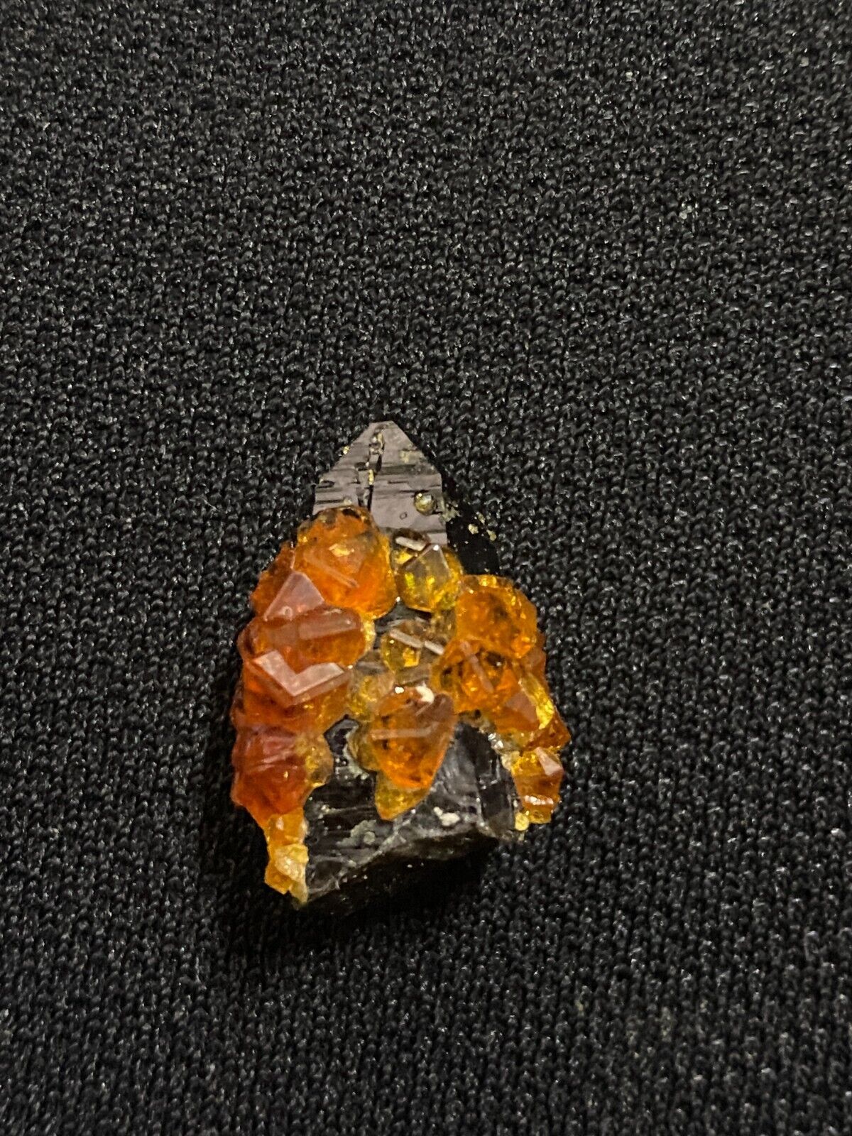 Brilliant Spessartine Garnet crystal on Smoky Quartz specimen China H2