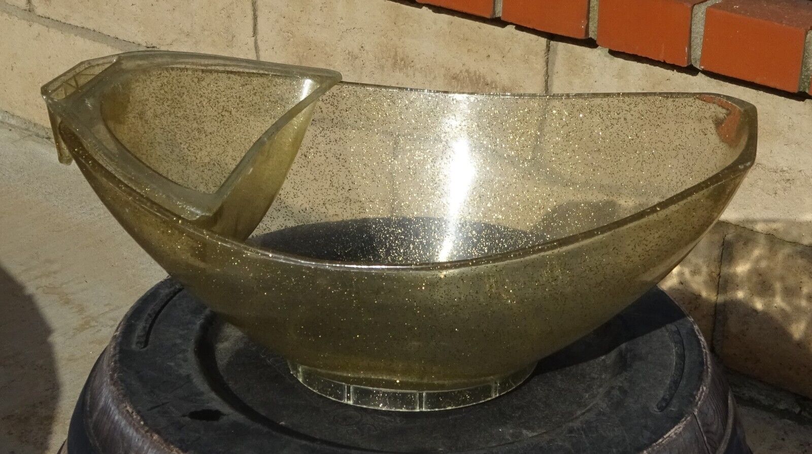 Super Rare VTG 1956 Styson Art Prod Clear Gold speck Lucite Chip Bowl Dip Tray