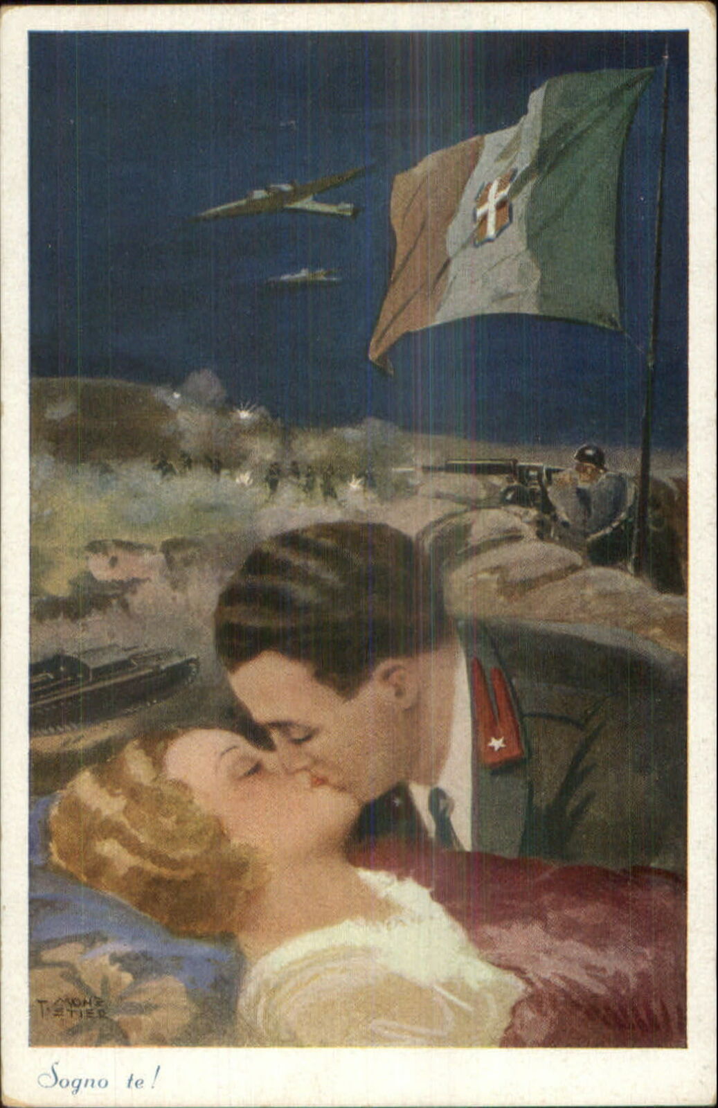 Romance Patriotic Military Italian Flag Planes Tank Kissing Pretty Woman STIER
