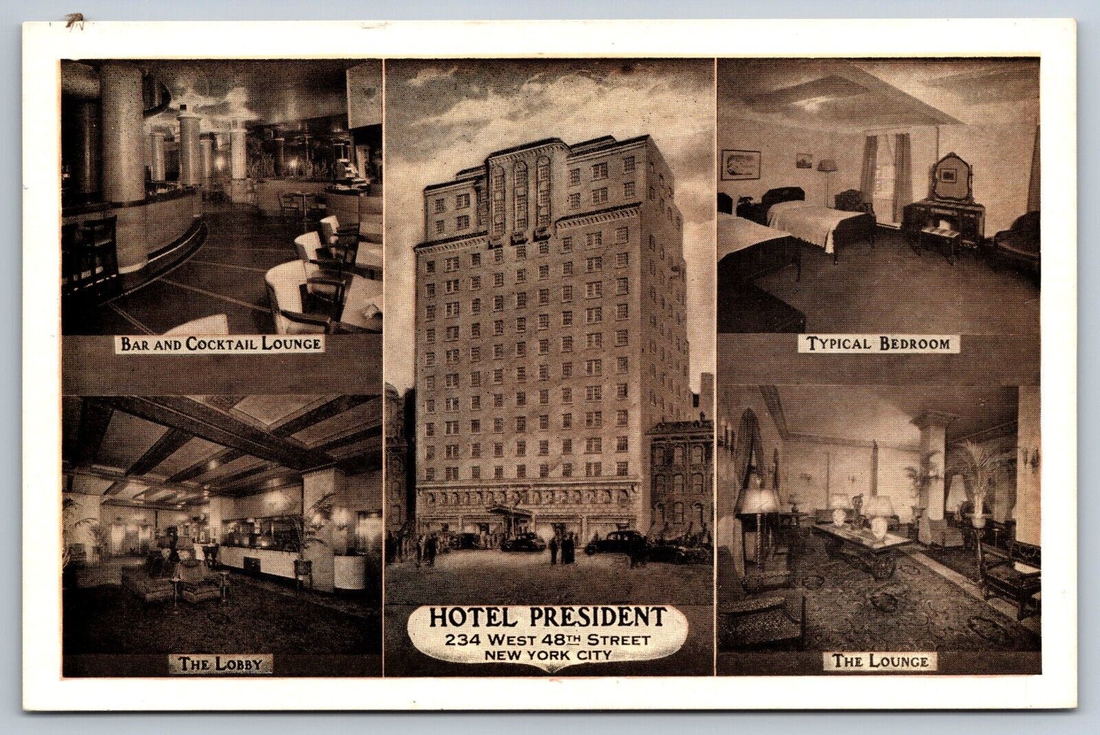 President Hotel New York white border Postcard