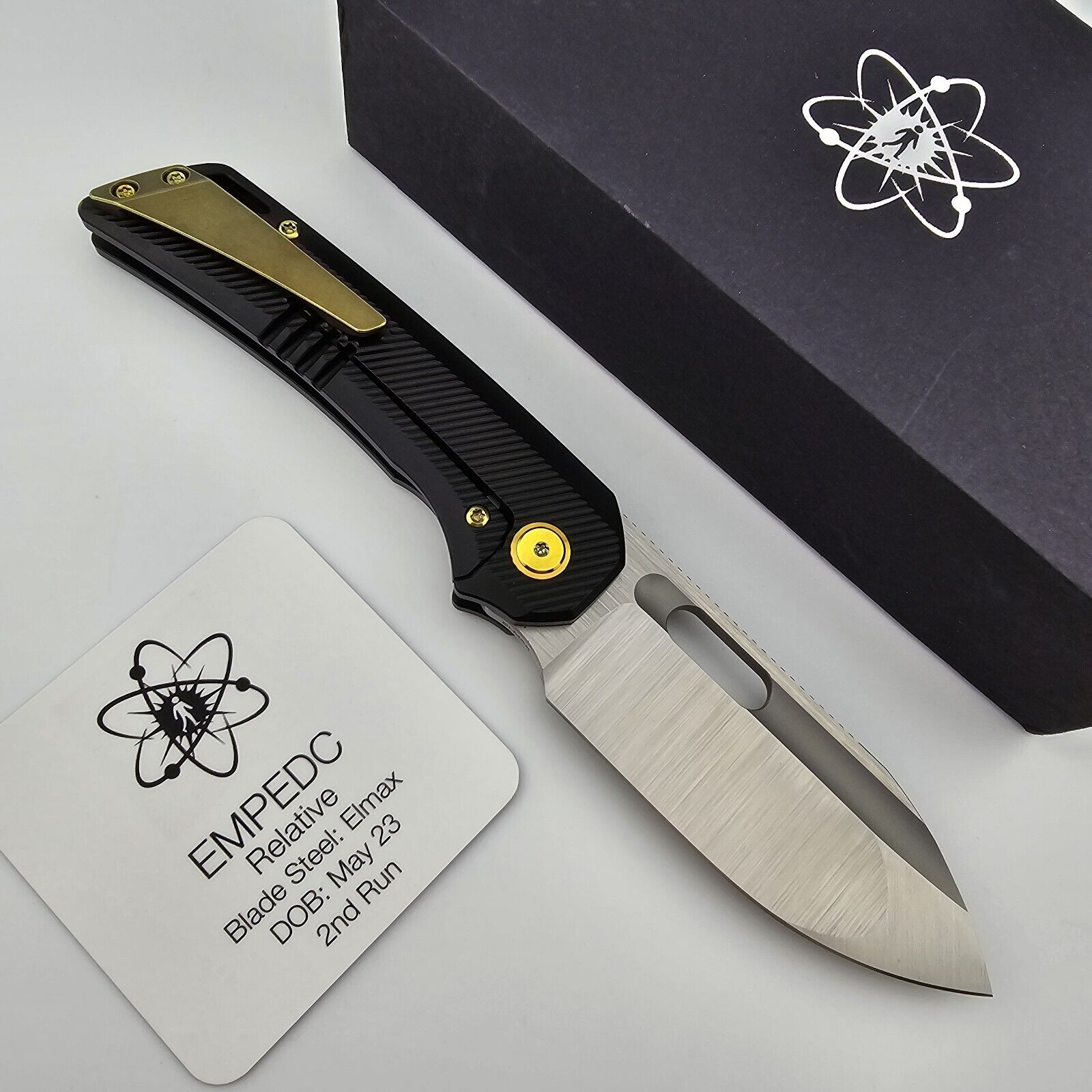 EMP EDC Relative Folding Knife #37 Elmax Blade Textured Handles Bronze Hardware