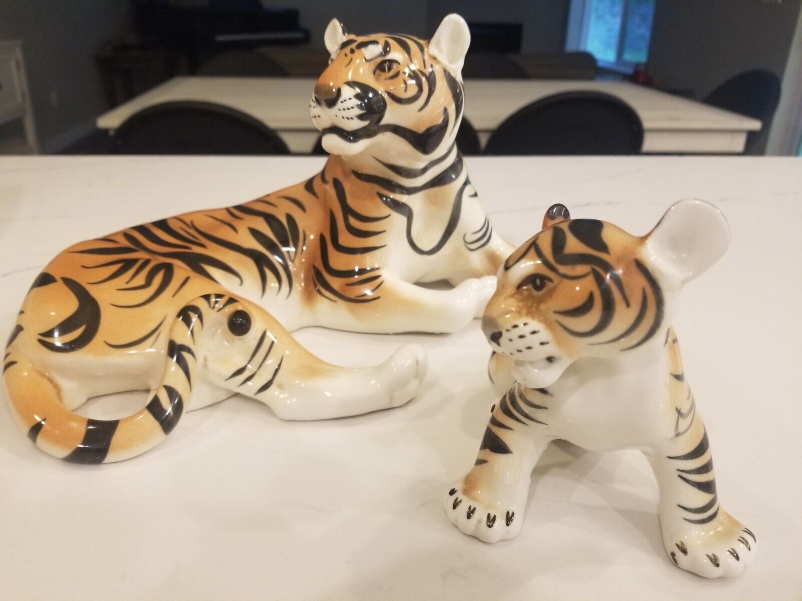 Pair Of Lomonosov Porcelain Tiger Made In Russia Mint Condition Wild Animal Gift