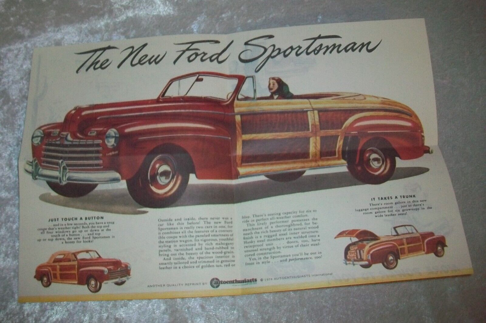 Vintage 1946 Ford Sportsman Woody Convertible Coupe Car Automobile Ad Reprint