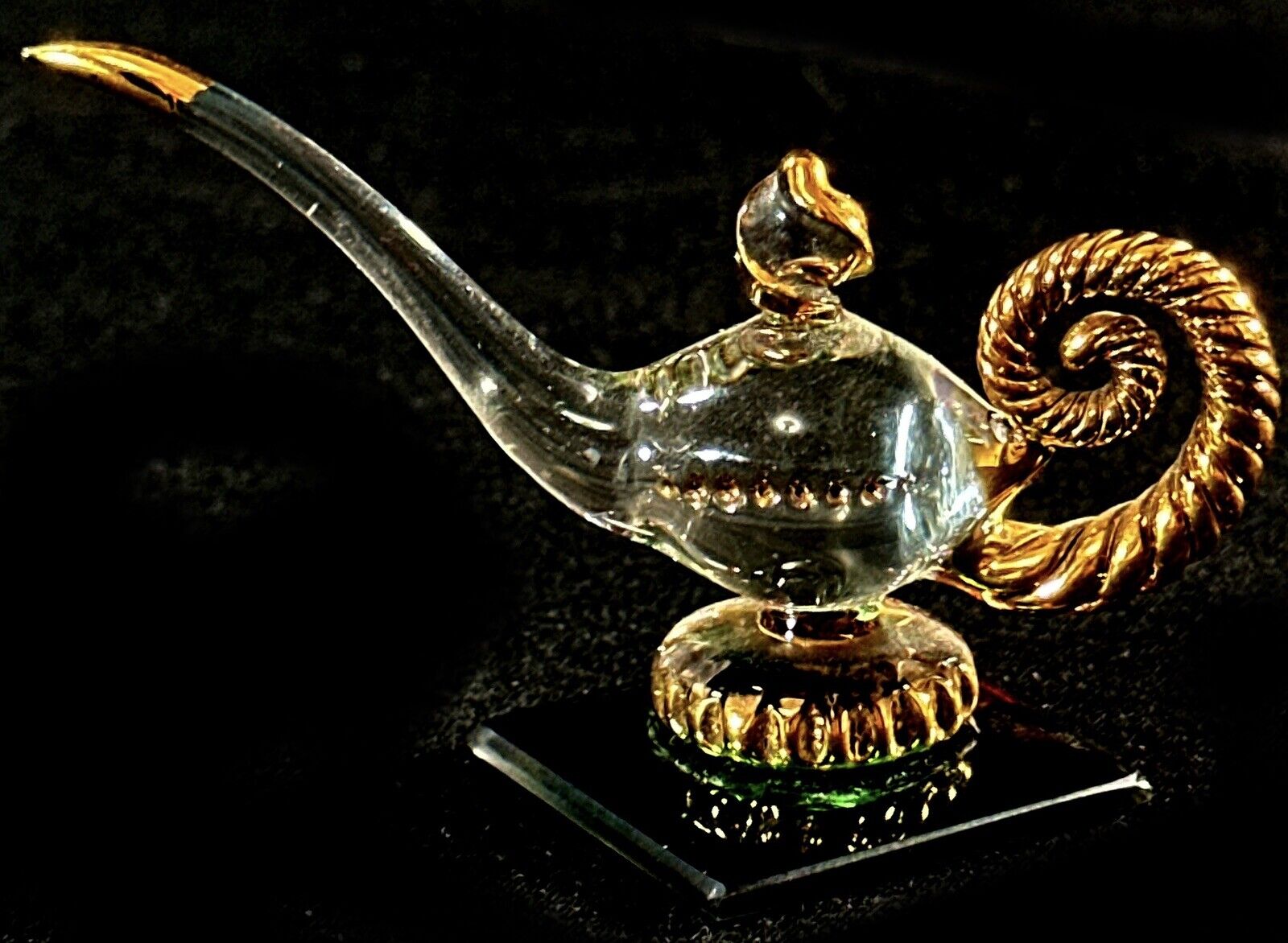Miniature Glass Genie Lamp Aladdin Lamp Gold Inlay 
