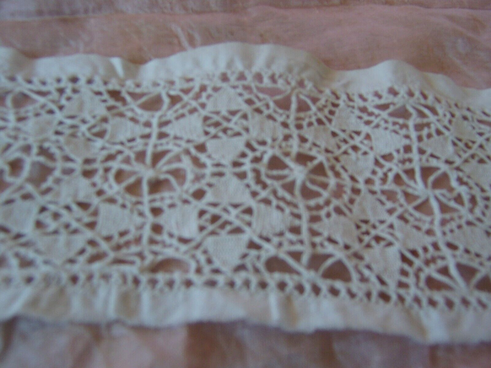 Antique/1890-1920 NOS Handmade RETICELLA LACE Wide INSERTION White Linen YARDAGE