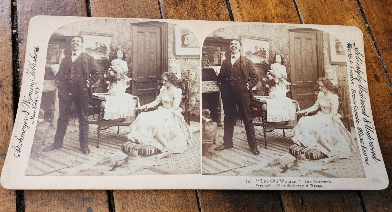 1899 Underwood Stereoview The Old Woman The Farewell Mother-in-Law Leaving