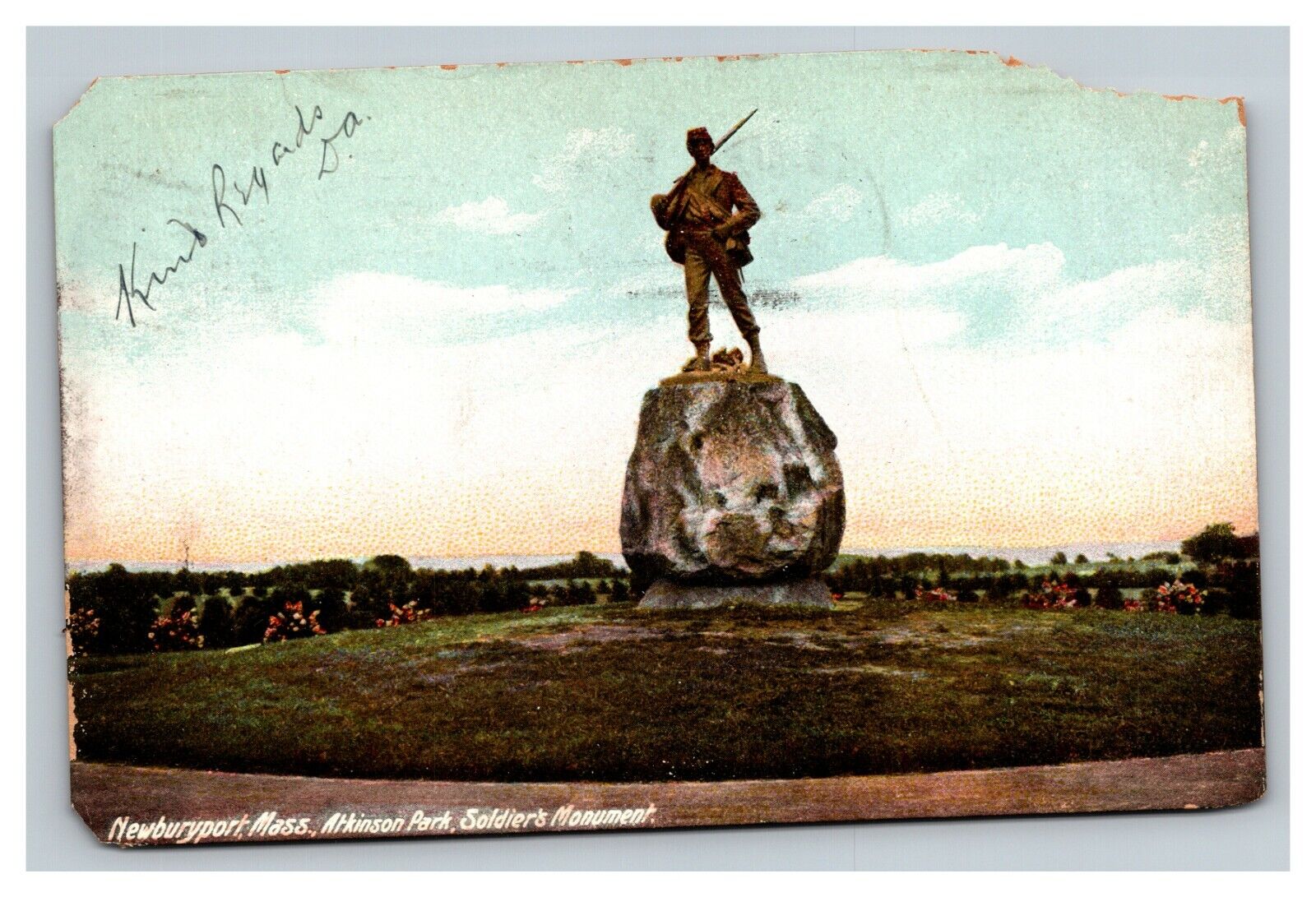 Vintage 1908 Postcard Atkinson Park Soldier\'s Monument Newburyport Massachusetts